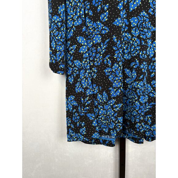 Diane von Furstenberg Silk Blend Blue Floral Print Long Sleeve Dress 6 V-Neck - Picture 3 of 9